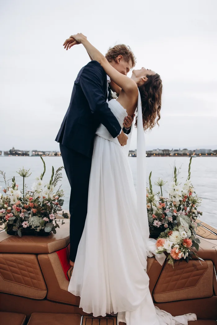 Solenne and Axel dancing on the boat in Geneva