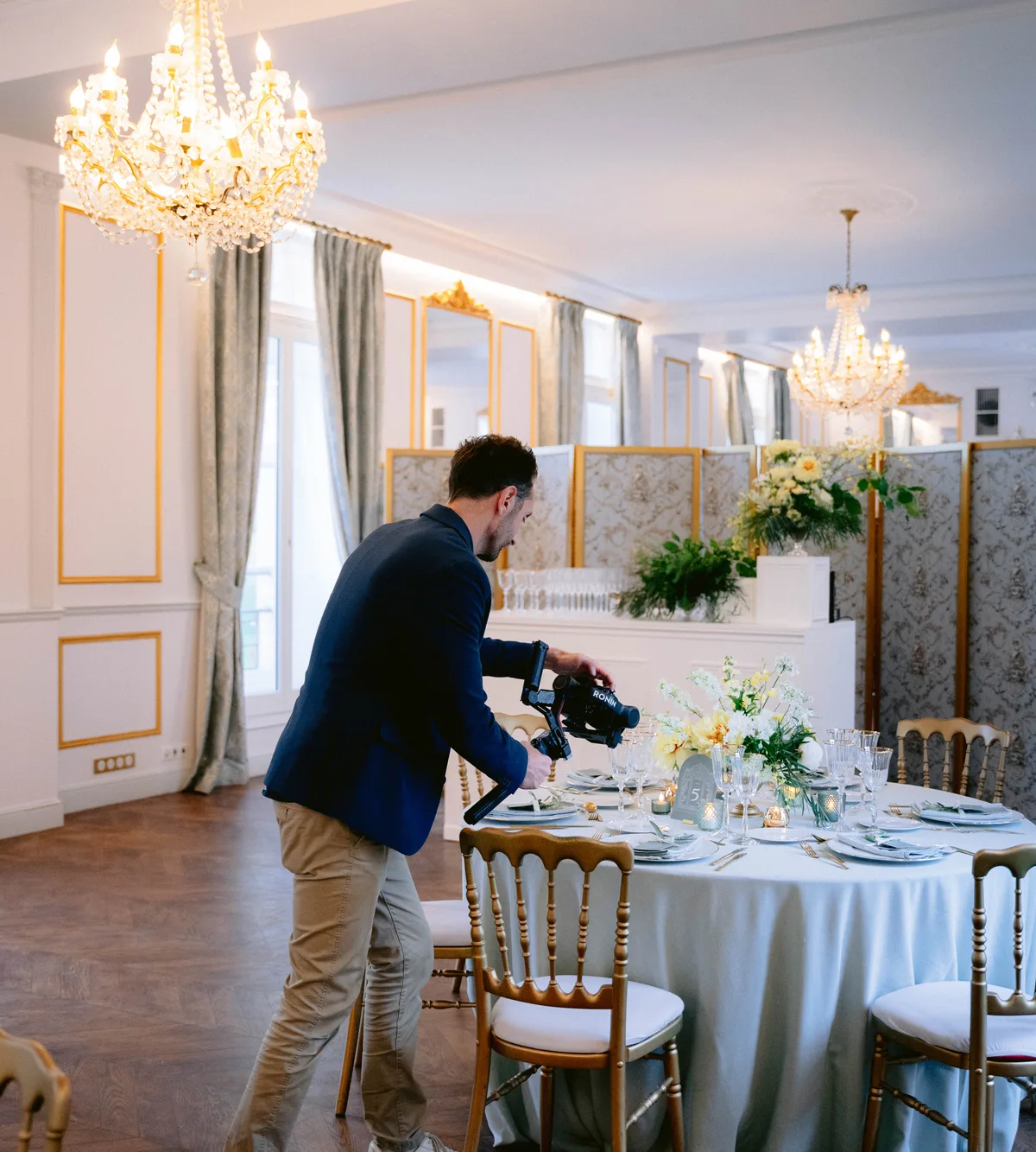 Laurent Henry films the details of a wedding reception with a stabilised camera