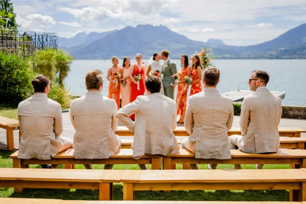 A wedding ceremony overlooking the lake and mountains, photographed by Matthieu Philippart