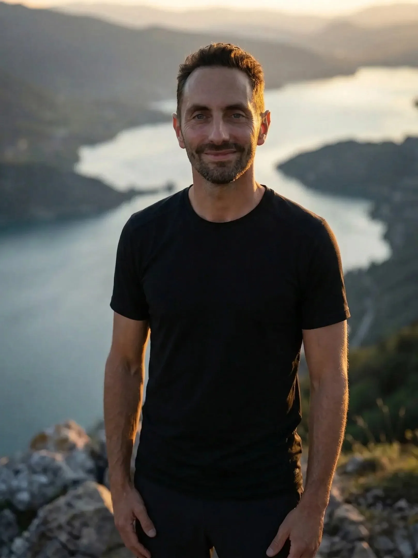 Portrait of Laurent Henry in an Alpine landscape